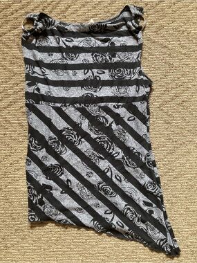 Vintage 90s Y2K alt goth Whimsygoth striped rose ring top black grey asymmetrica